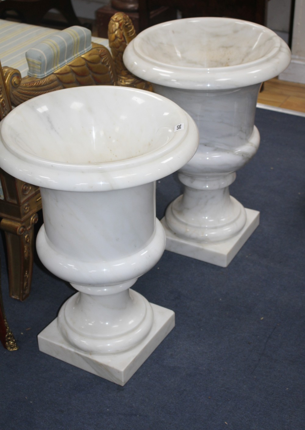 A pair of Meuble Francais campana shaped urns, H.62cm